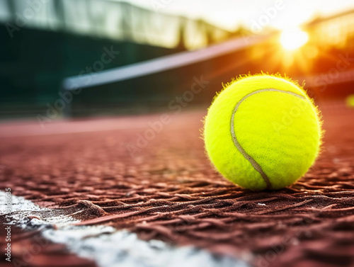 Sunset Tennis Ball on Clay Court © pavlofox