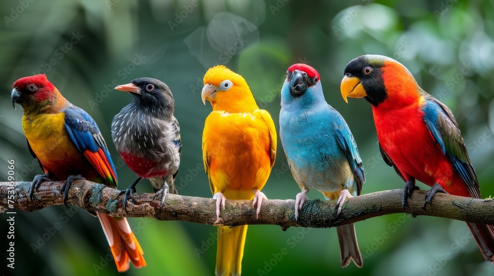 a photo of different tropical birds