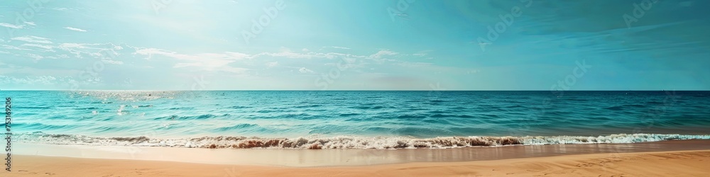 Sandy paradise beach and calm sea. banner. advertising photo. generative ai