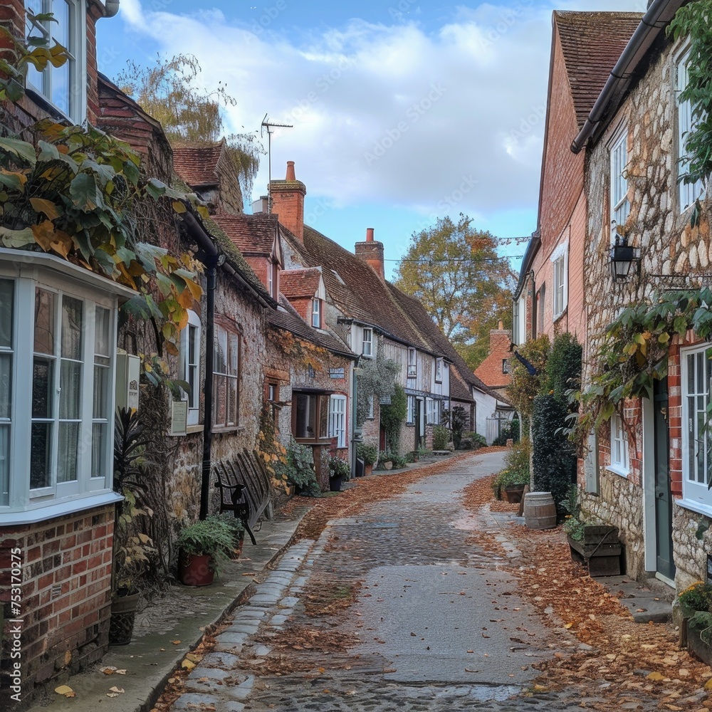 a Uk village street with houses on both sides