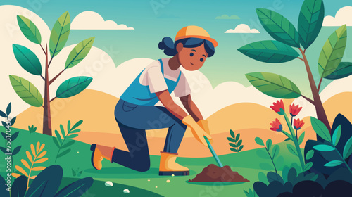 Woman Planting Tree in Sunny Park