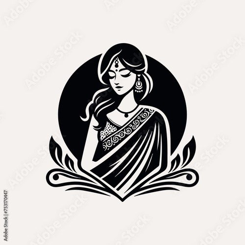 Fashion saree logo design with women figure template or clothing logo design illustration, Generative Ai.