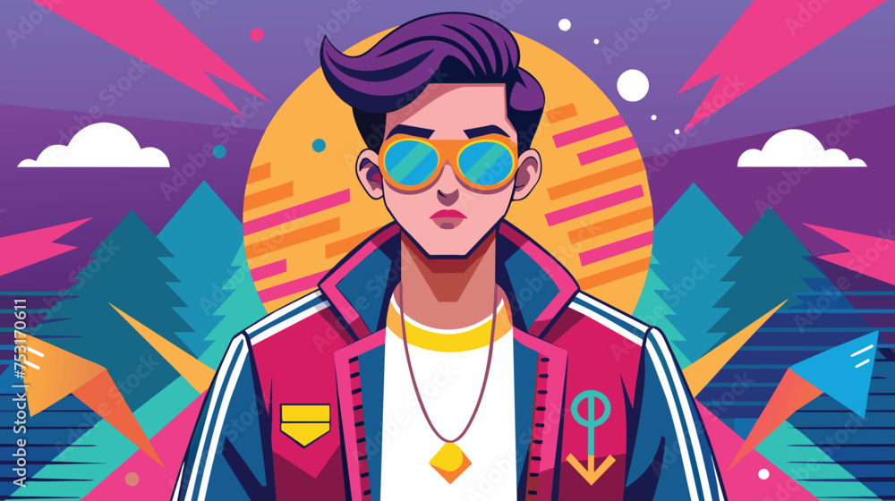 Stylish Man With Sunglasses in Vibrant Forest at Sunset Stylish Man With Sunglasses in Vibrant Forest at Sunset