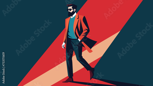 Stylish Man Walking in Bold Vector Illustration