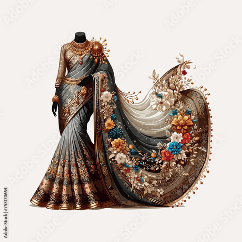 Fashion saree logo design with women figure template or clothing logo design illustration, Generative Ai.