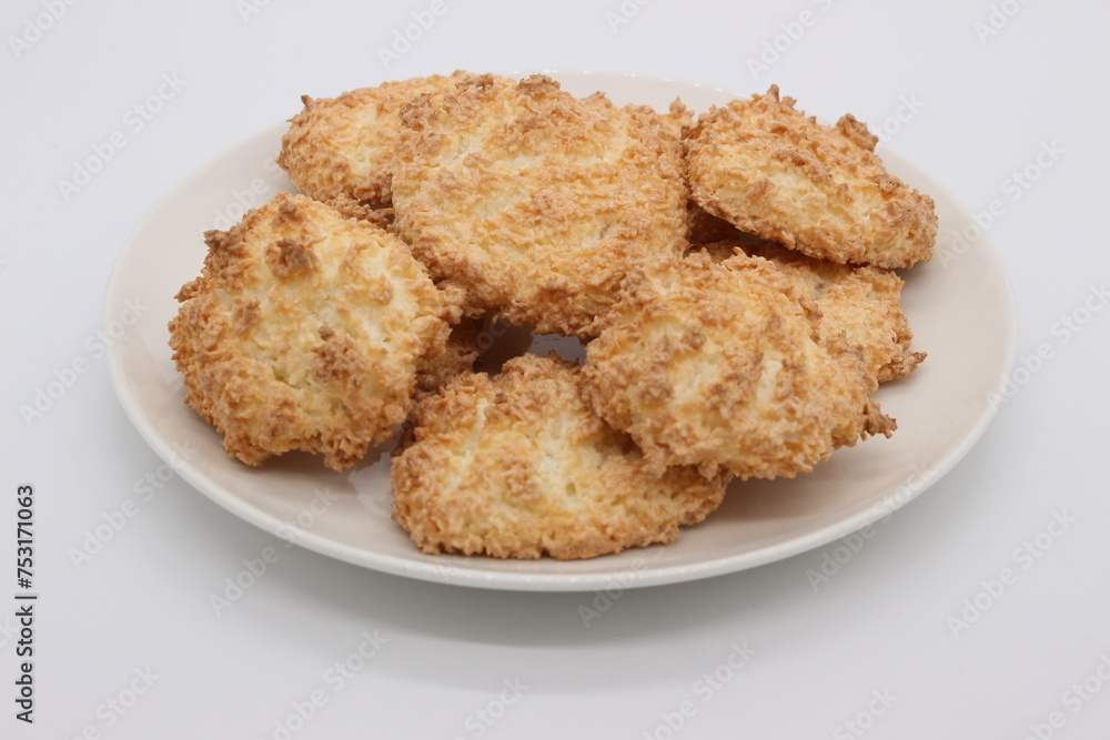 Image of coconut cookies on a light background. Image of coconut cookies on a light background.