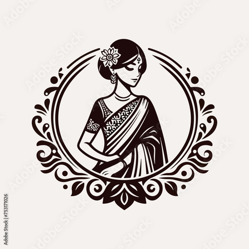 Fashion saree logo design with women figure template or clothing logo design illustration, Generative Ai.
