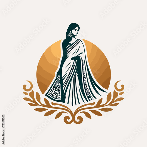 Fashion saree logo design with women figure template or clothing logo design illustration, Generative Ai.
