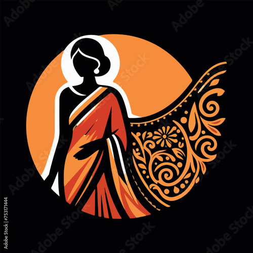 Fashion saree logo design with women figure template or clothing logo design illustration, Generative Ai.