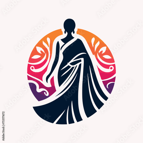 Fashion saree logo design with women figure template or clothing logo design illustration, Generative Ai.