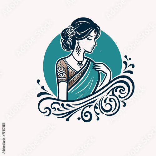 Fashion saree logo design with women figure template or clothing logo design illustration, Generative Ai.