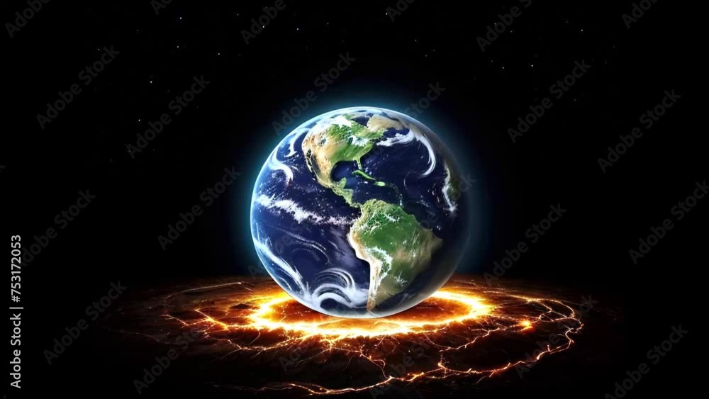 Glowing Earth on a dark background. Concept of global environmental issues and Earth's vulnerability Glowing Earth on a dark background. Concept of global environmental issues and Earth's vulnerability