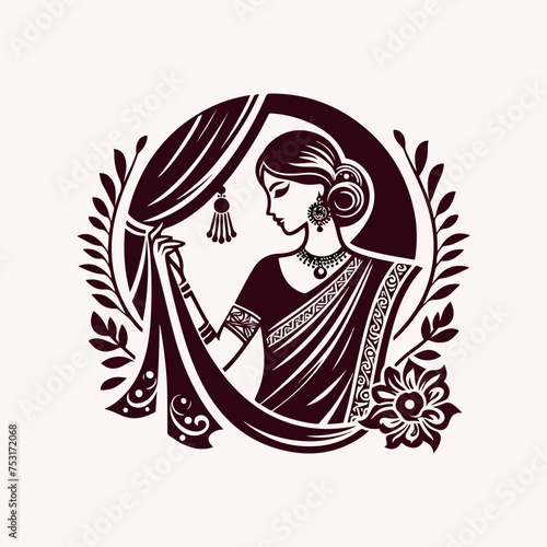 Fashion saree logo design with women figure template or clothing logo design illustration, Generative Ai.