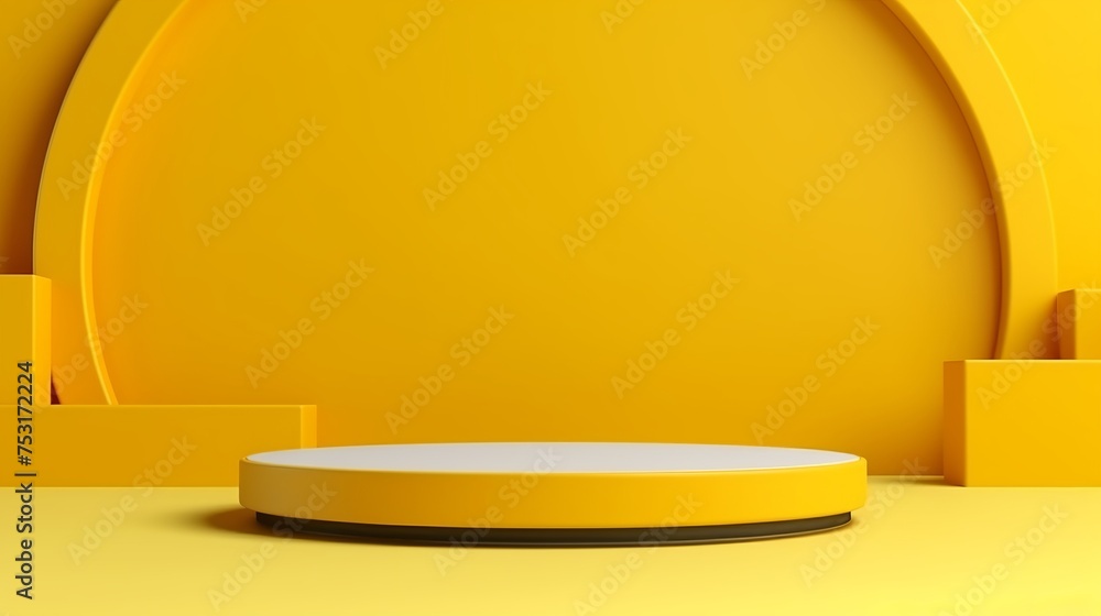 3D Render of Abstract Yellow Composition with Podium. Minimal Studio with Round Pedestal and Copy Space. Futuristic Interior Backdrop for Landing Page, Showcase, Product Presentation 3D Render of Abstract Yellow Composition with Podium. Minimal Studio with Round Pedestal and Copy Space. Futuristic Interior Backdrop for Landing Page, Showcase, Product Presentation