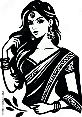 Fashion saree logo design with women figure template or clothing logo design illustration, Generative Ai.