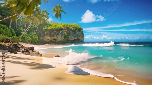 Beautiful beach Anse Intendance at Seychelles, Bottom Bay, Barbados - Paradise beach on the Caribbean island of Barbados, AI Generated photo