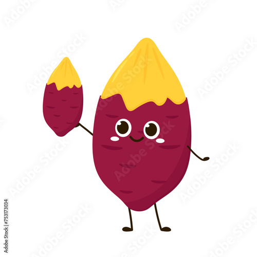 Roasted sweet potato. Sweet potato cartoon. Sweet potato character design.