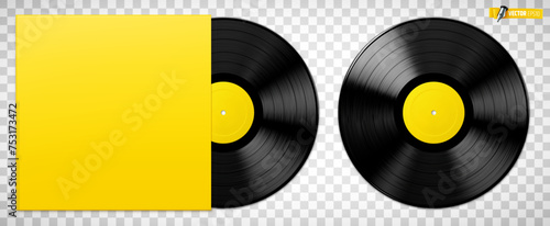 Vector realistic illustration of vinyl records on a transparent background.