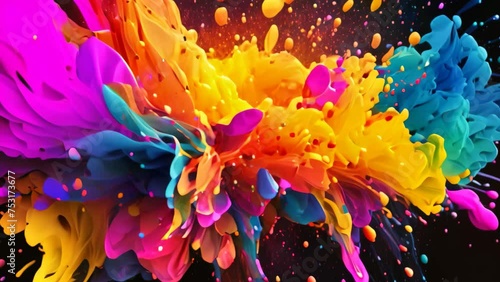 Colorful paint splashes isolated on black background. Abstract background, Colorful paint splashes and blots on black background, AI Generated photo