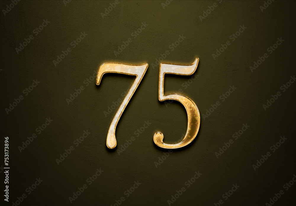 Naklejka premium Old gold effect of 75 number with 3D glossy style Mockup. 