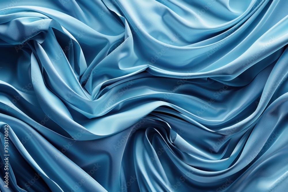 Obraz premium 3d render, abstract background with folded textile ruffle, blue cloth macro, wavy fashion wallpaper
