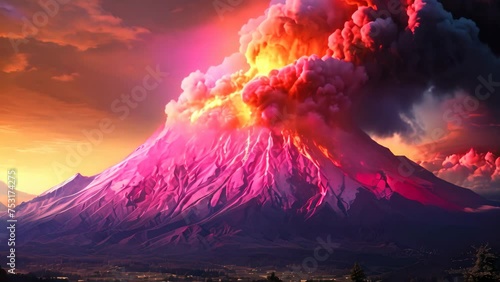 Volcanic eruption in Kamchatka, Russia. View from the top of the volcano, Eruption volcano Tolbachik, AI Generated photo
