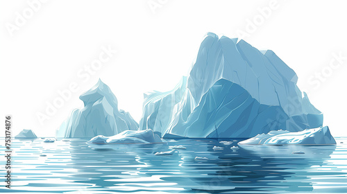Illustrated Melting Icebergs, Without Details in Distance with White Background, Vector Like Design. Global Warming and Climate Change Theme. © Richard