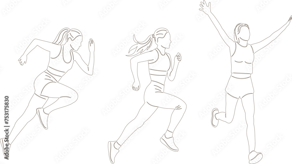 running women line drawing on white background vector