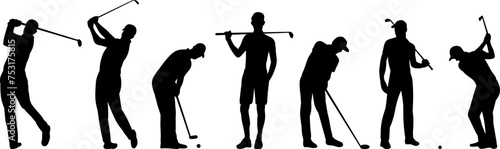 set of male golfers silhouette on white background vector
