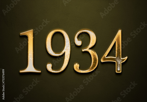 Old gold effect of year 1934 with 3D glossy style Mockup.	