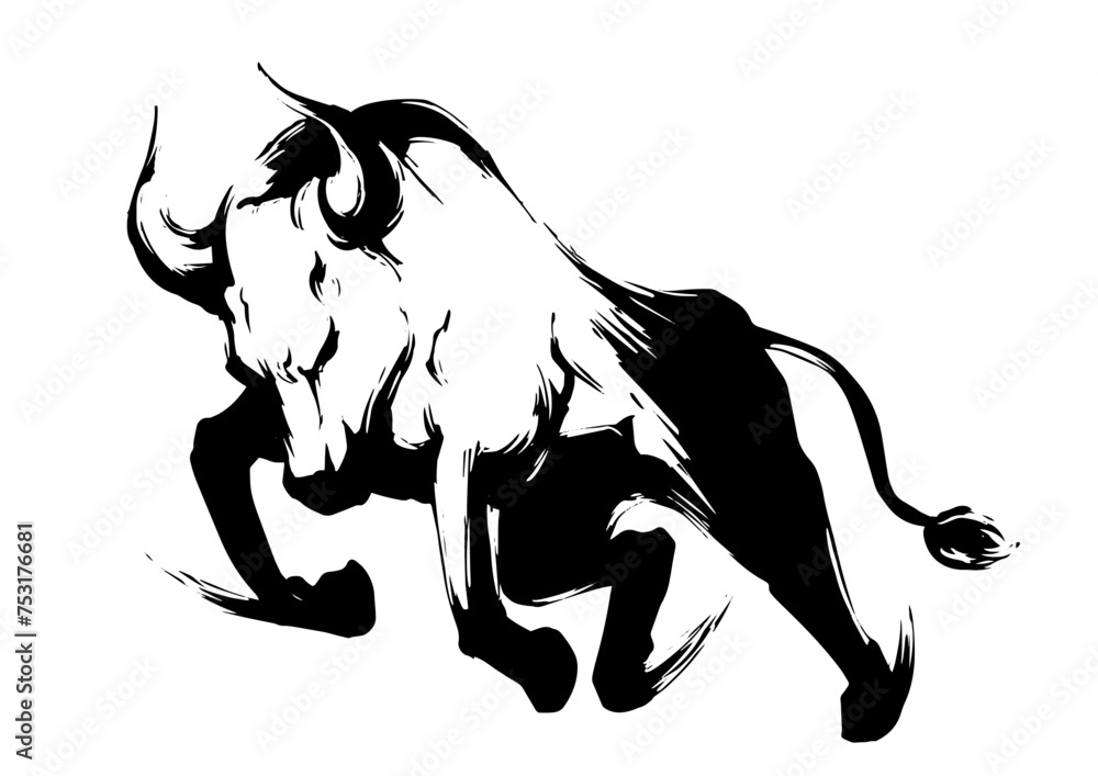 Obraz premium 牛の墨絵