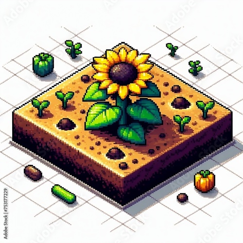 Isometric sunflower pixel art game photo