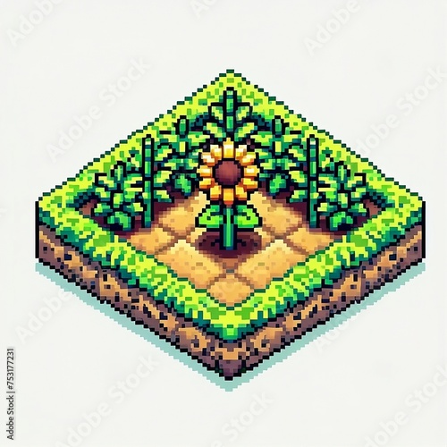 Isometric sunflower pixel art game photo