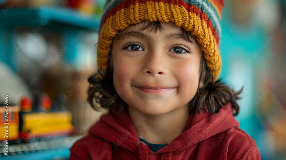 Fototapeta premium Boy in beanie smiling.