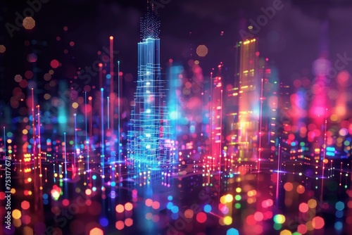 Neon Fractal Skyline background design