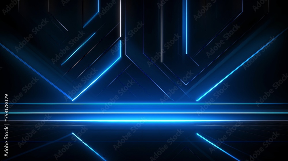 A dark background with lines and spotlights, illuminated by neon lights, captures the ambiance of the night city, offering an abstract blue backdrop.