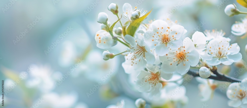 Isolated white tree blossom in spring season.