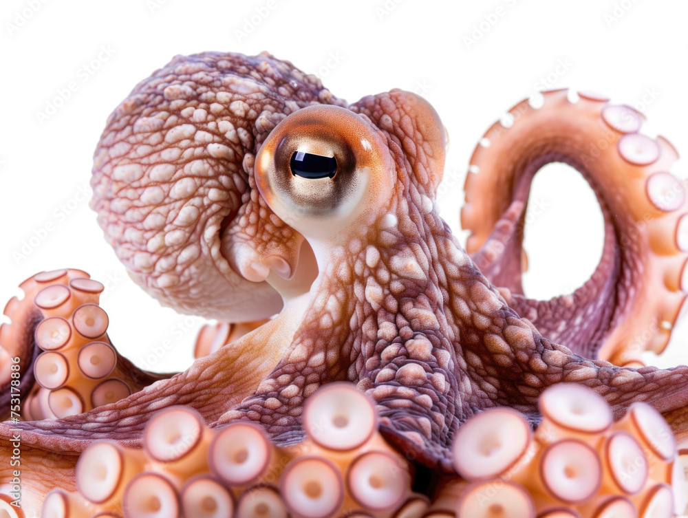 Raw Octopus on White Background