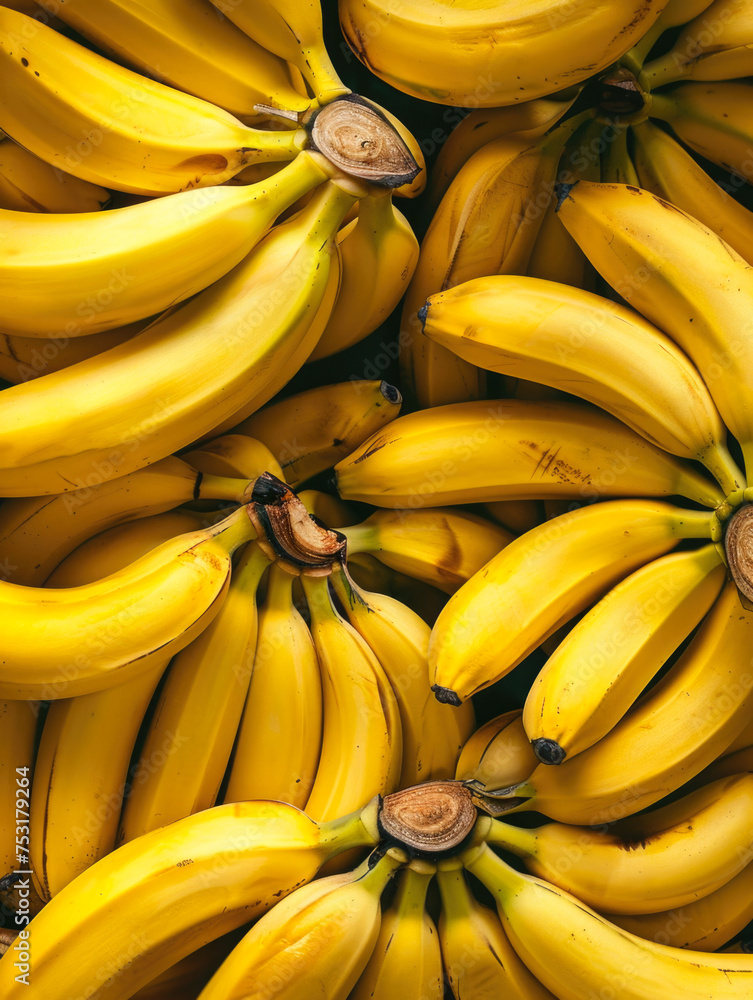 Close-up of Fresh Yellow Bananas Ready for Market