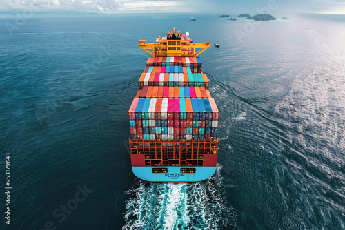 Cargo Ship Laden with Colorful Containers at Sea