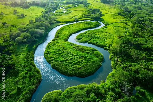 aerial view of green forest. Generative AI