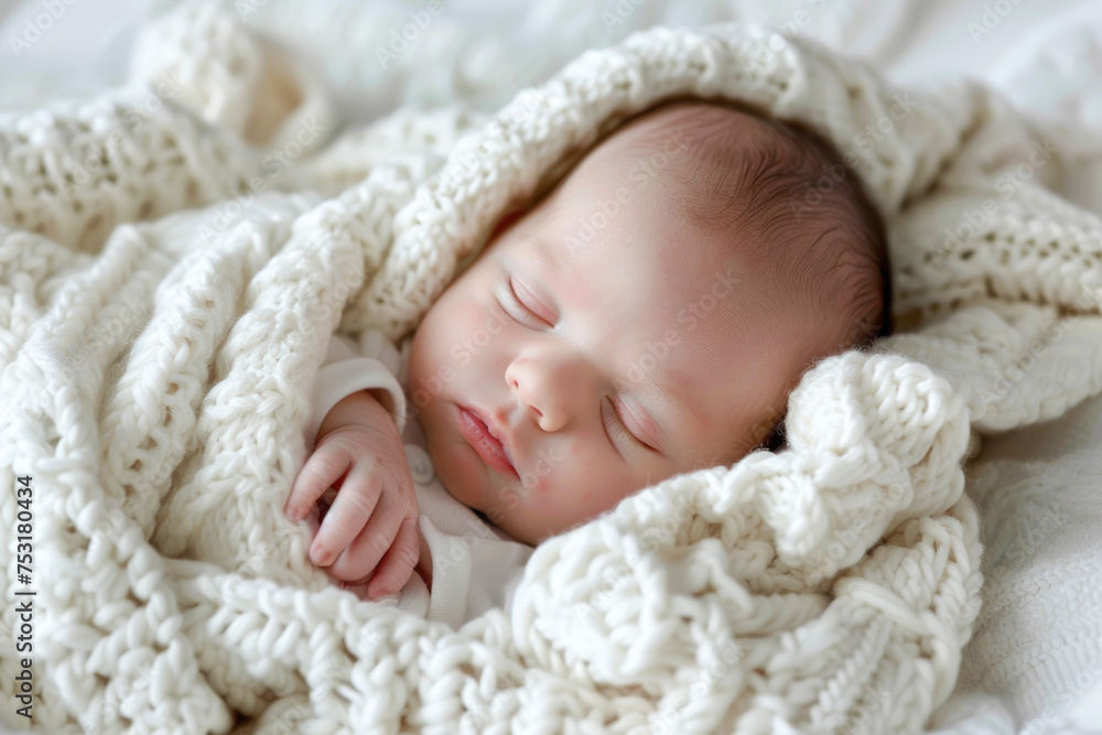 Peaceful Sleeping Baby Wrapped in White Blanket Peaceful Sleeping Baby Wrapped in White Blanket