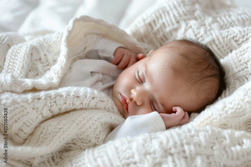 Peaceful Sleeping Baby Wrapped in White Blanket Peaceful Sleeping Baby Wrapped in White Blanket