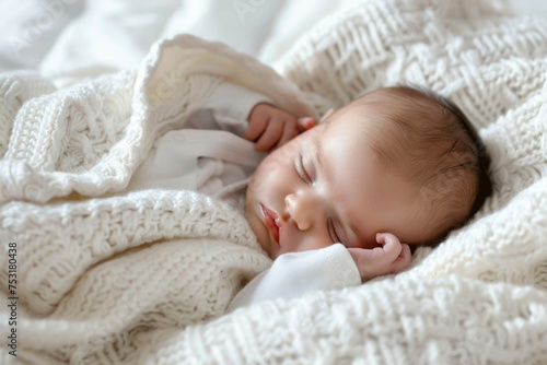 Peaceful Sleeping Baby Wrapped in White Blanket