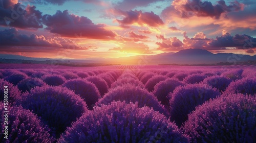 Lavender Flowers in Field With Blue Sky