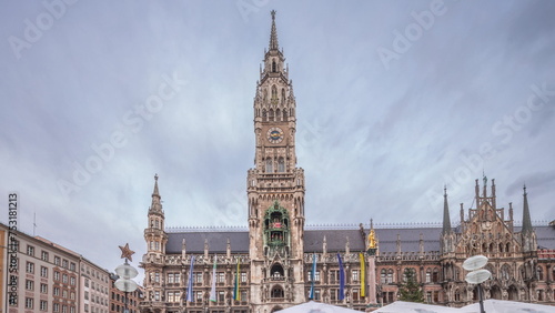 Marienplazt Old Town Square with the New Town Hall timelapse hyperlapse. Bavaria, Germany