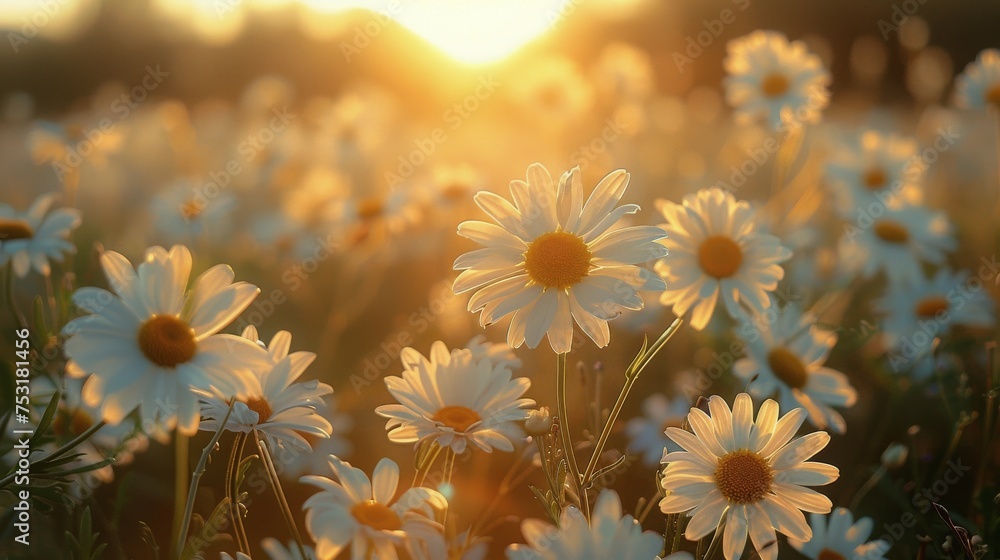Field of White Daisies With Mountain Background