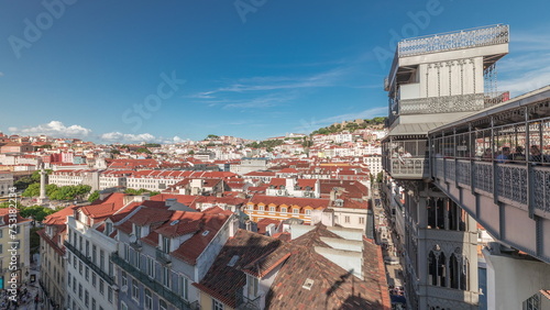 Panorama showing Alfama and Baixa districts of Lisbon aerial timelapse from anta Justa lift, Portugal photo