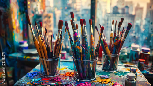 Artists Palette and Paintbrushes, Creative Art and Design Concept, Colorful Painters Equipment