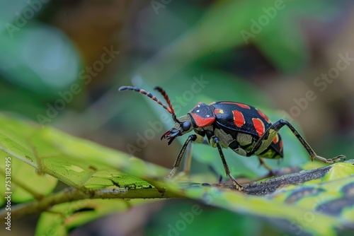 A Detailed Macro Shot of a Vibrant Beetle in its Natural Habitat